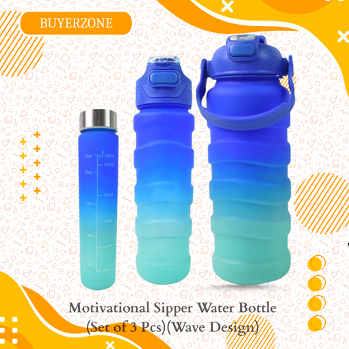 Picture of Motivational Sipper Water Bottle (Set of 3 Pcs)	(Wave Design)