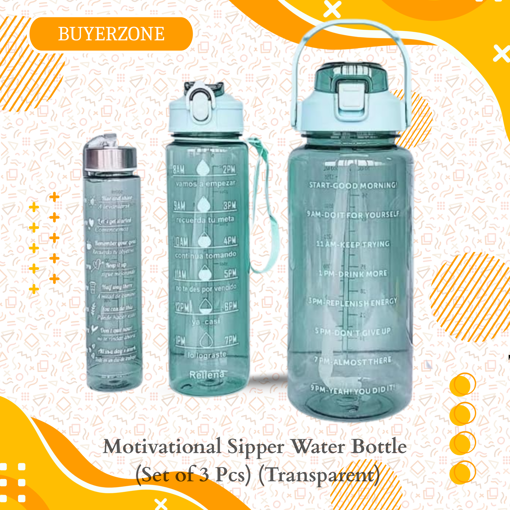 Picture of Motivational Sipper Water Bottle (Set of 3 Pcs) (Transparent)