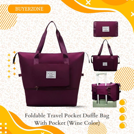 Picture of Foldable Travel Pocket Duffle Bag With Pocket (Wine/Maroon Color)