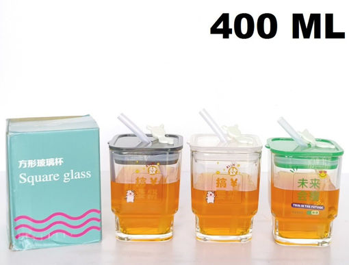 Picture of H60022 PRINTED GLASS SIPPER 470 ML LID STRAW -P951